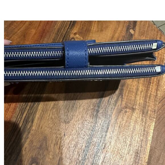 Michael Kors Jet Set Wristlet Travel Double Zip Phone Wallet Royal Blue Phone - Picture 10 of 14